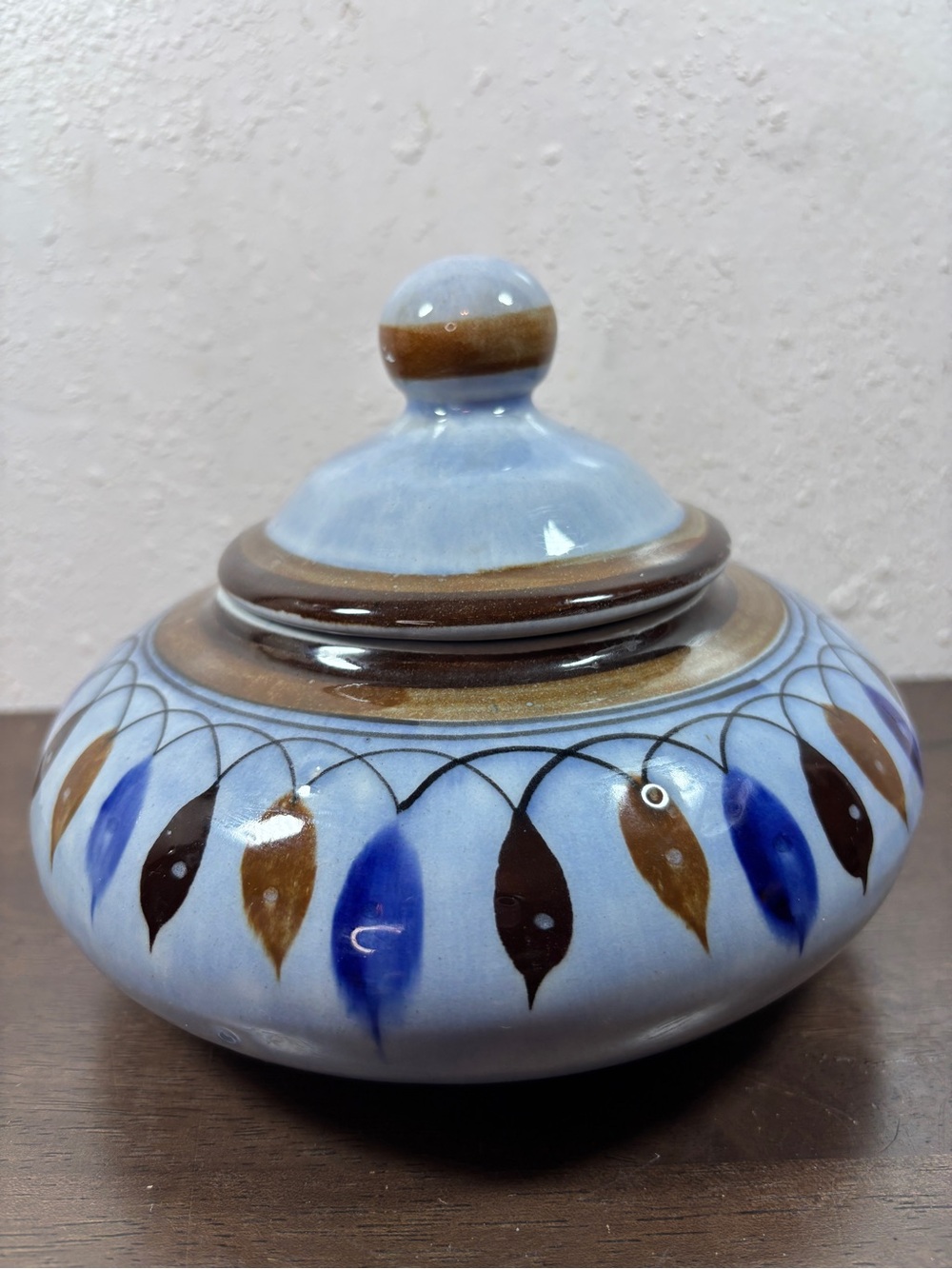 Blue and Brown Decorative Ceramic Lidded Jar - Home Art